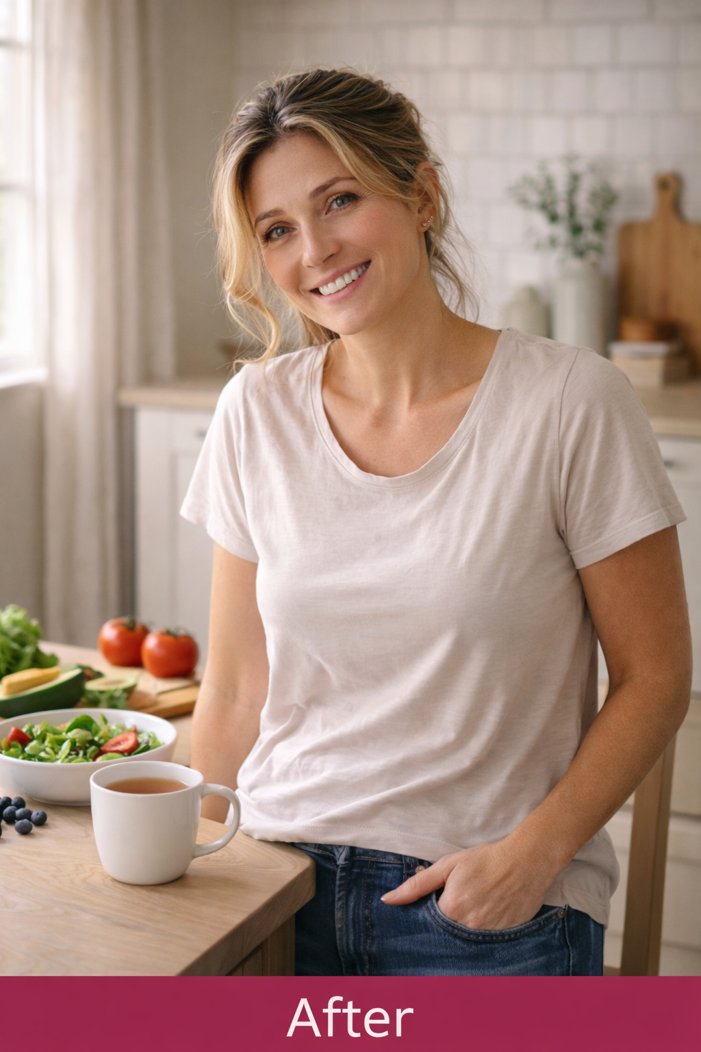 Woman looking energised and well after restoring natural hormone balance